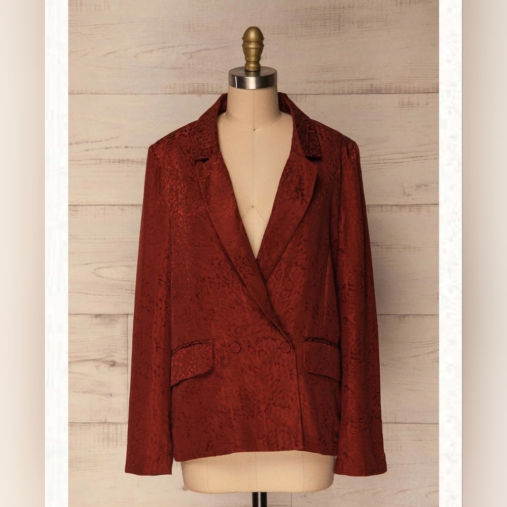 Wild Honey satin blazer in red with leopard print, size S